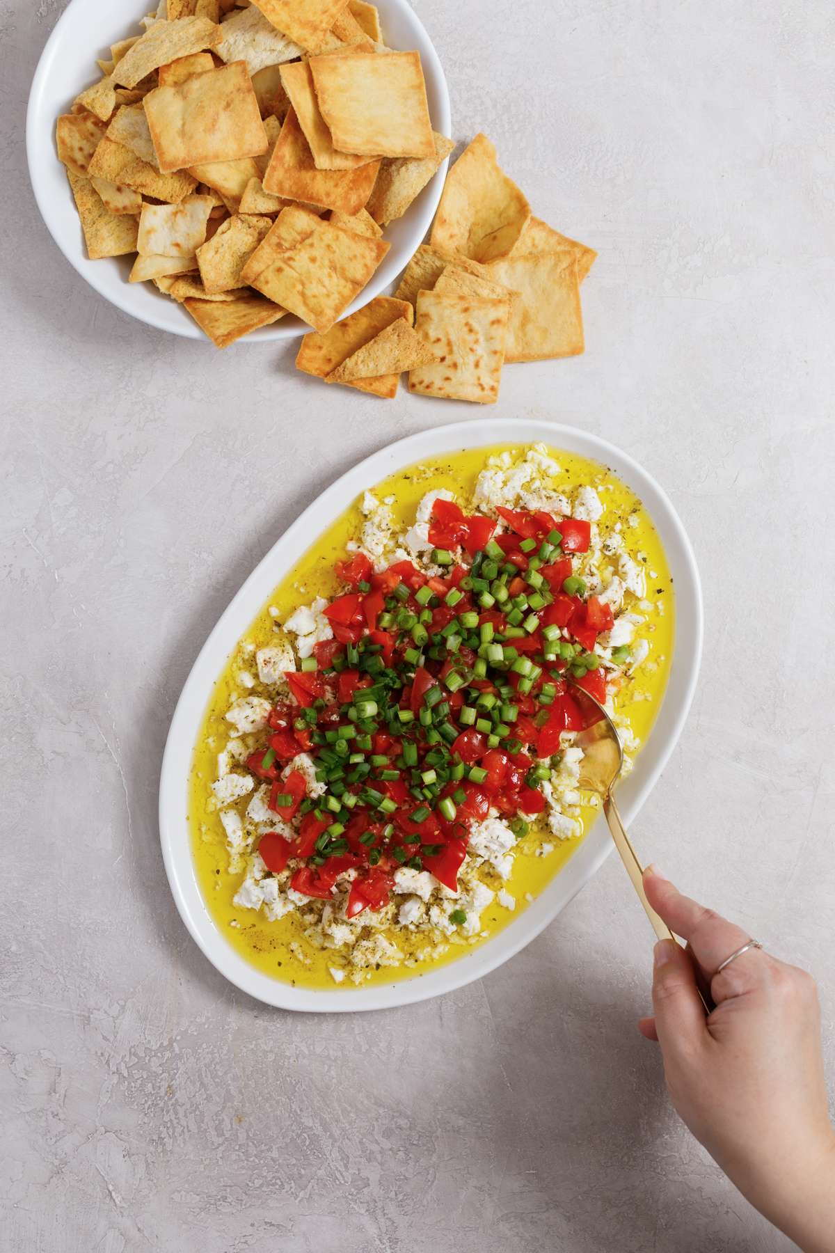 Mediterranean Feta Dip with Tomatoes (5 Ingredients)