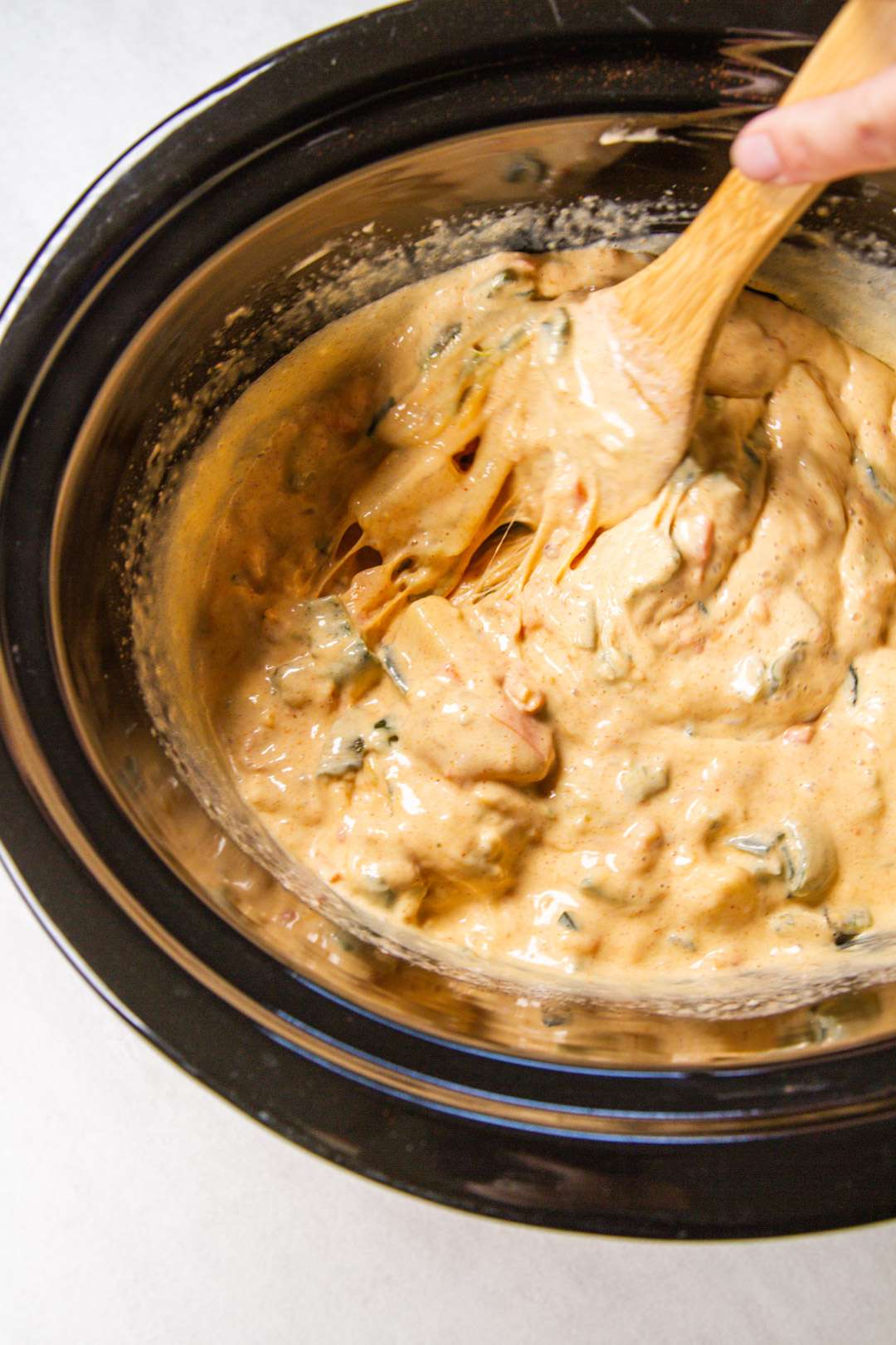 Cheese dip in a slow cooker