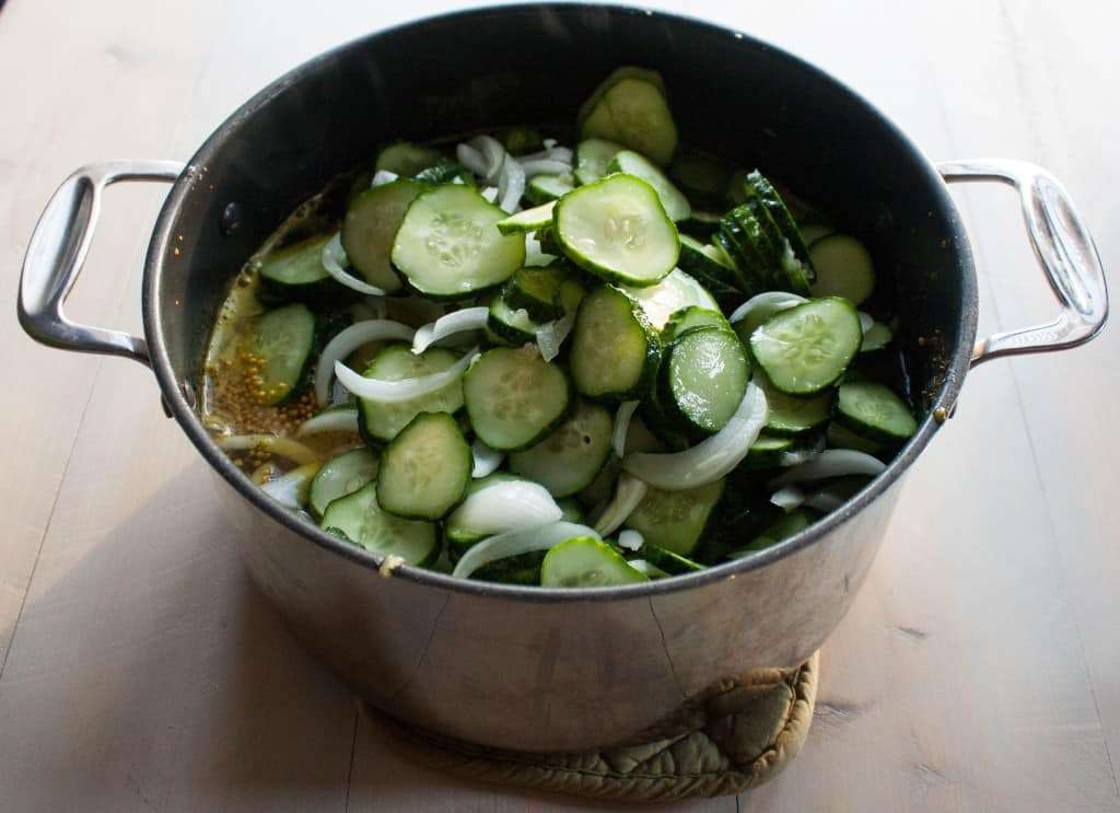 Cooking the best bread and butter pickles in a pot