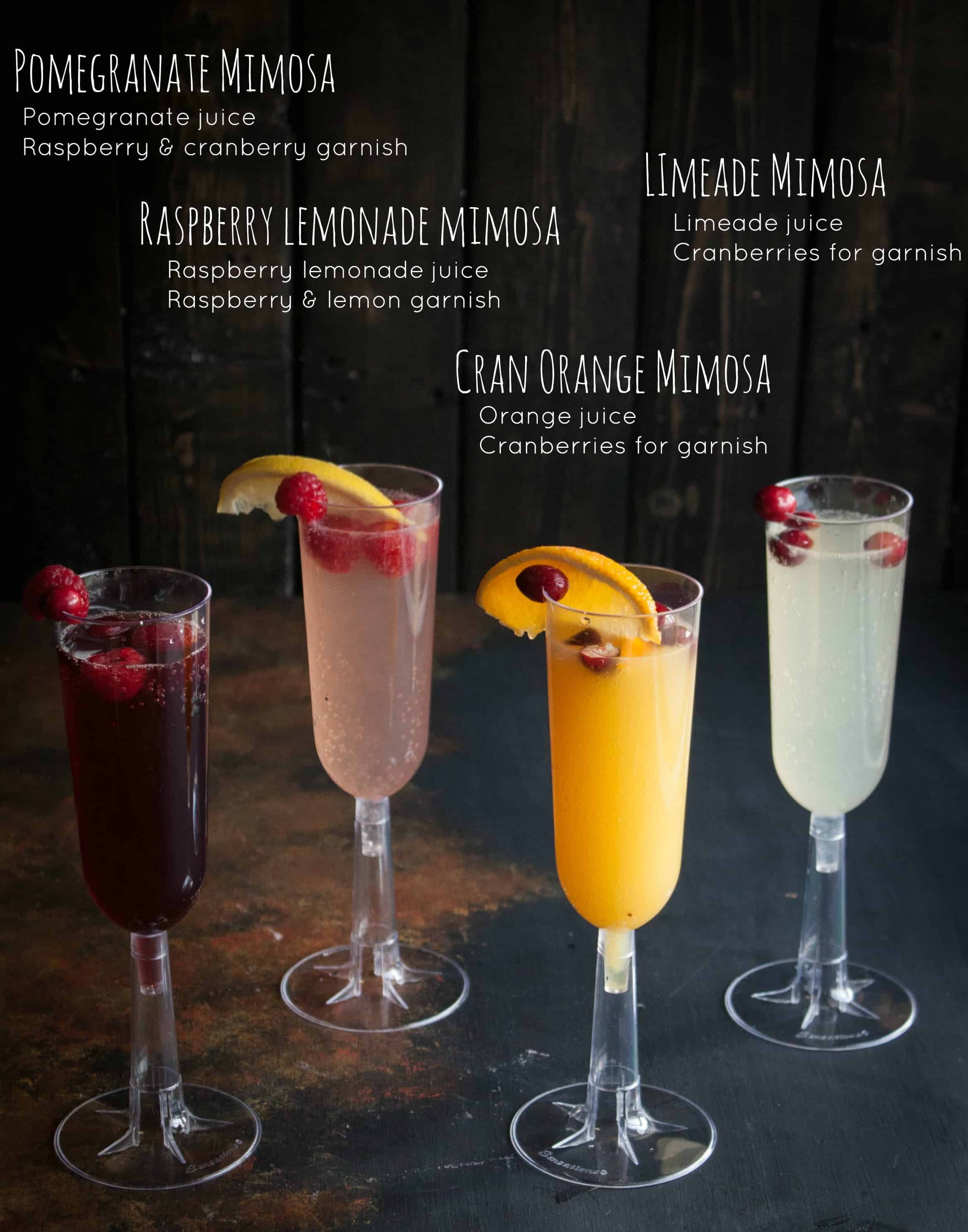 4 Different types of mimosas for a mimosa bar