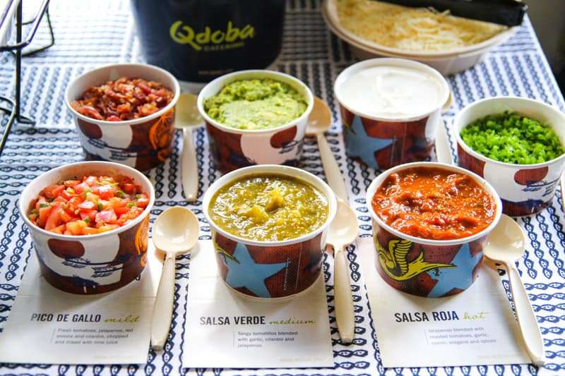 A variety of salsa from Qdoba for throwing an easy Cindo de Mayo Fiesta
