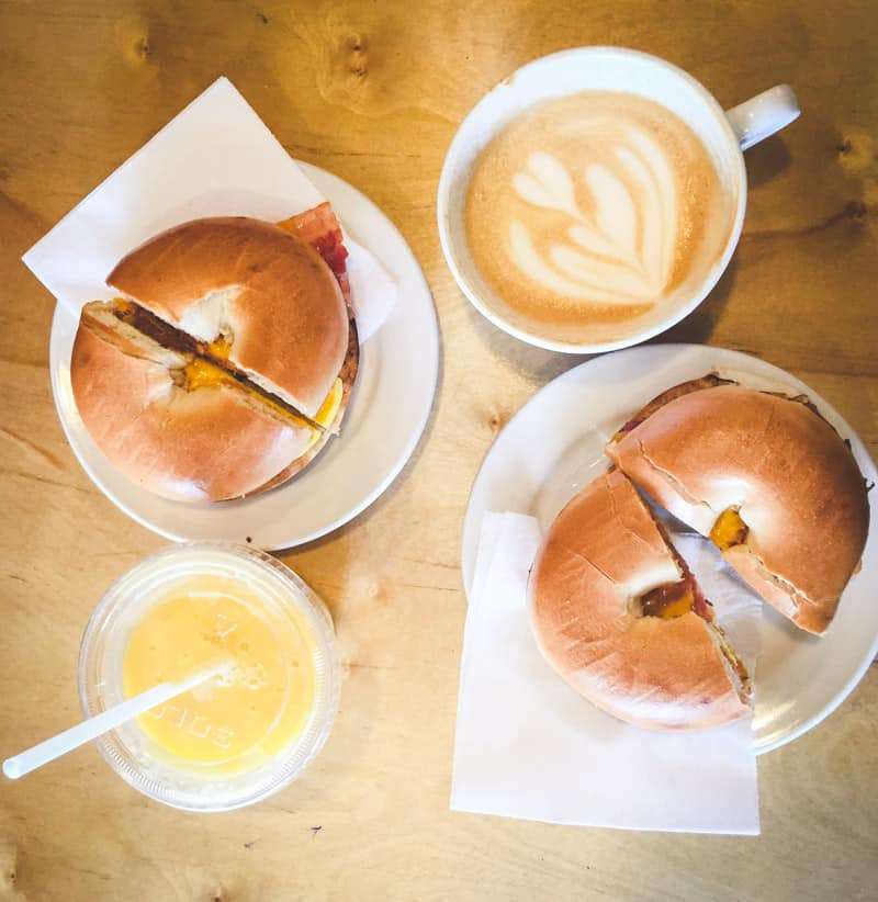 Sunday brunch with bagel sandwiches