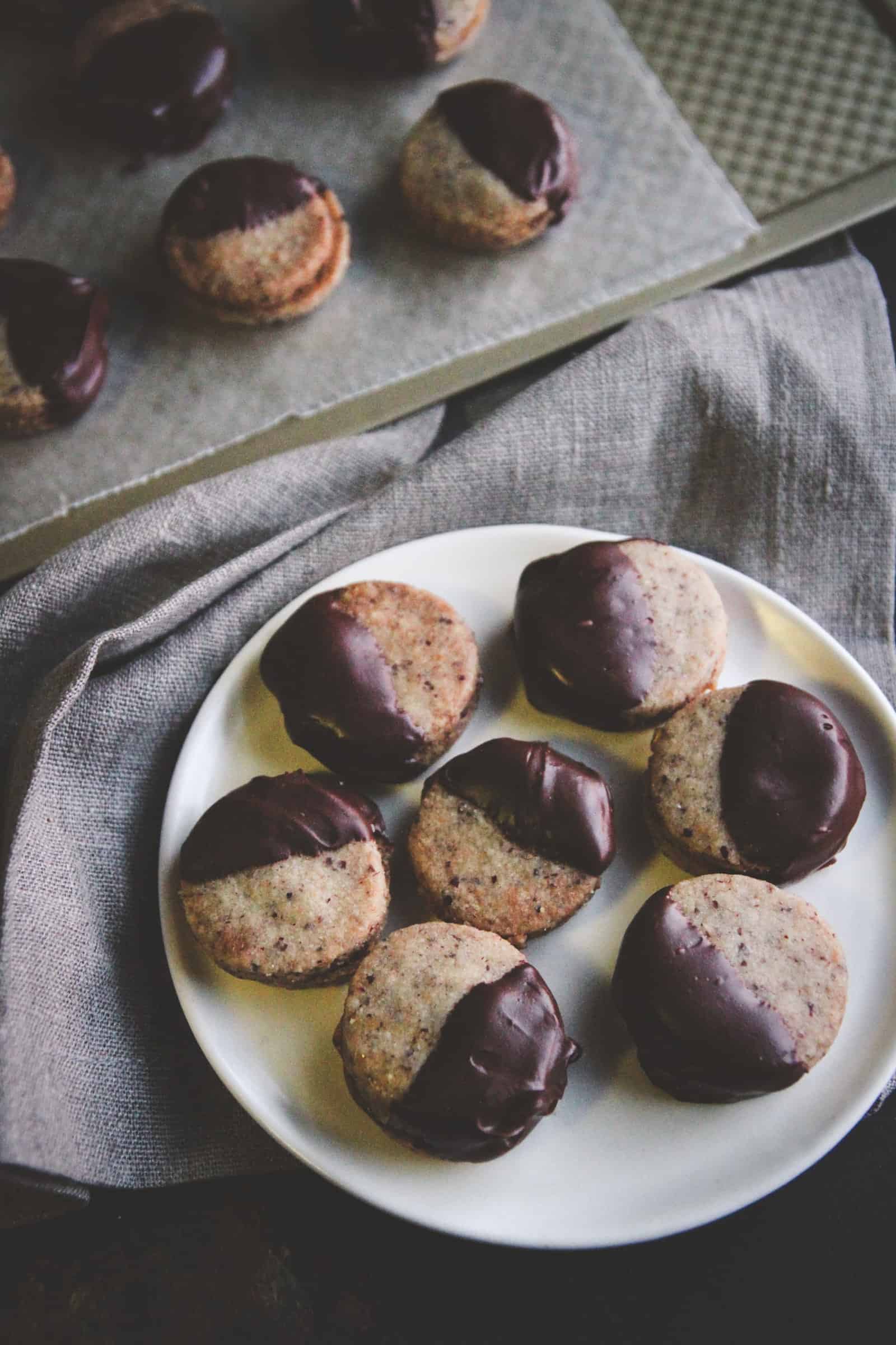 The most delicious chocolate dipped hazelnut sandwich cookies