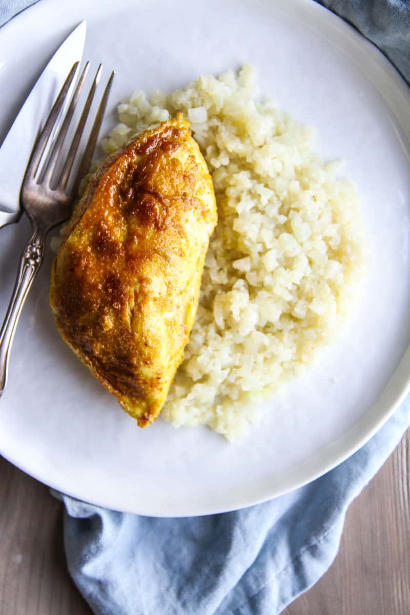 The most delicious curry chicken and cauliflower rice