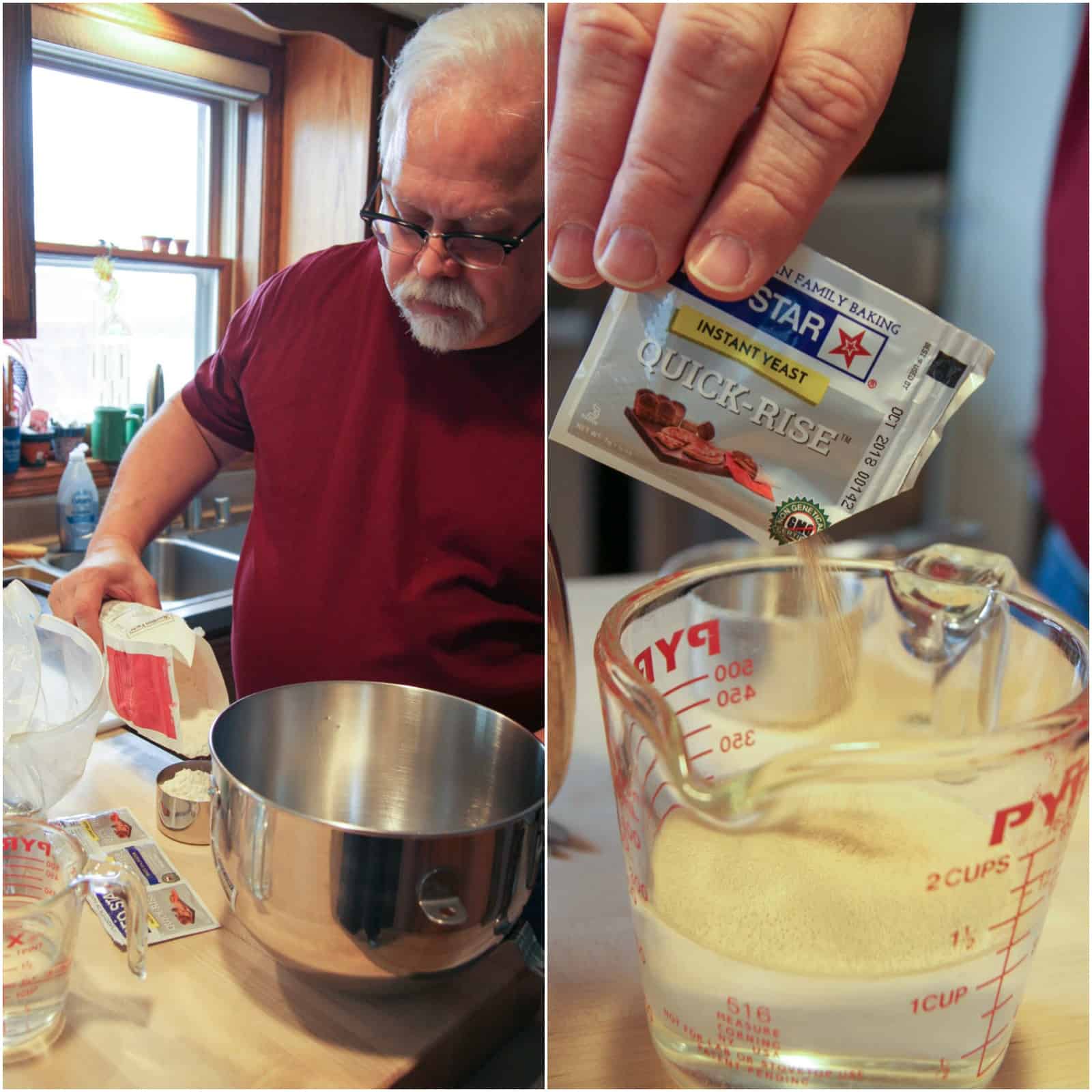 Adding quick rise yeast into a measuring cup