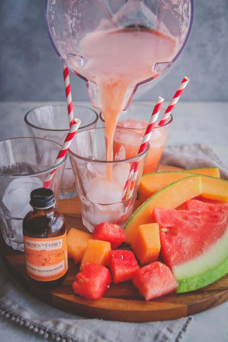 The best tasting watermelon and cantalope aqua fresca recipe with orange blossom water