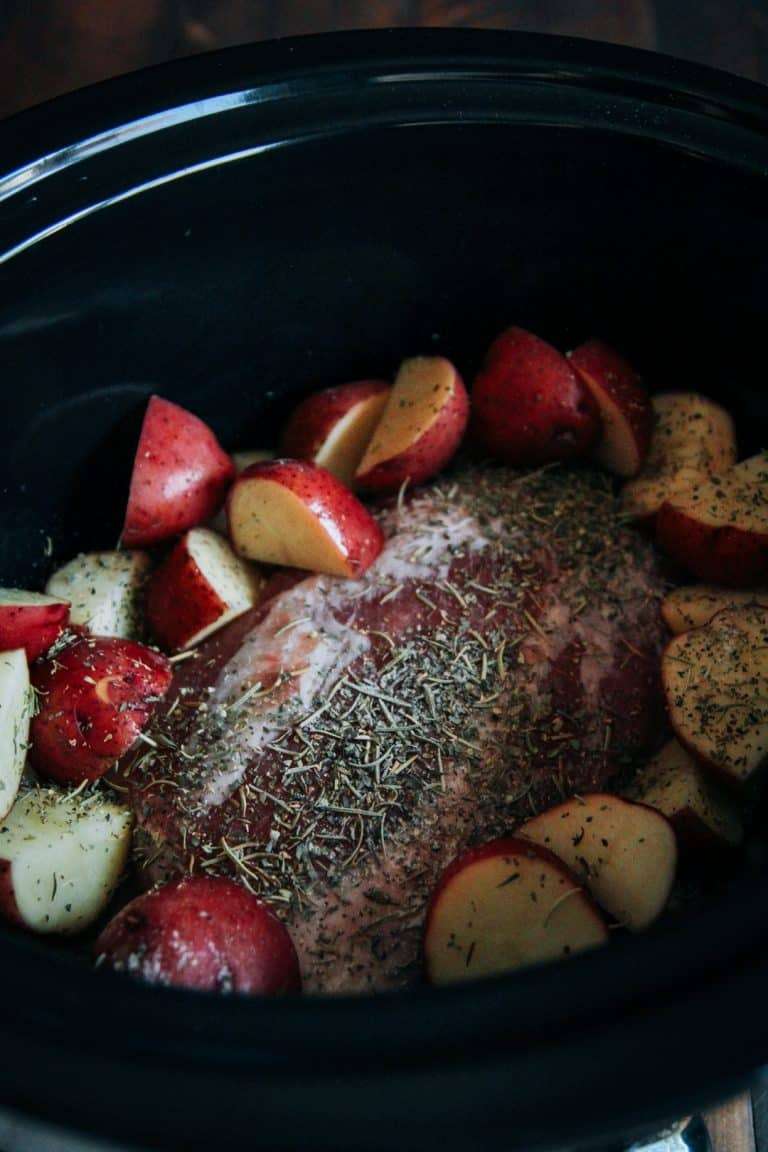 5 Ingredient Crock Pot Pork Roast and Potatoes Recipe - Sweetphi