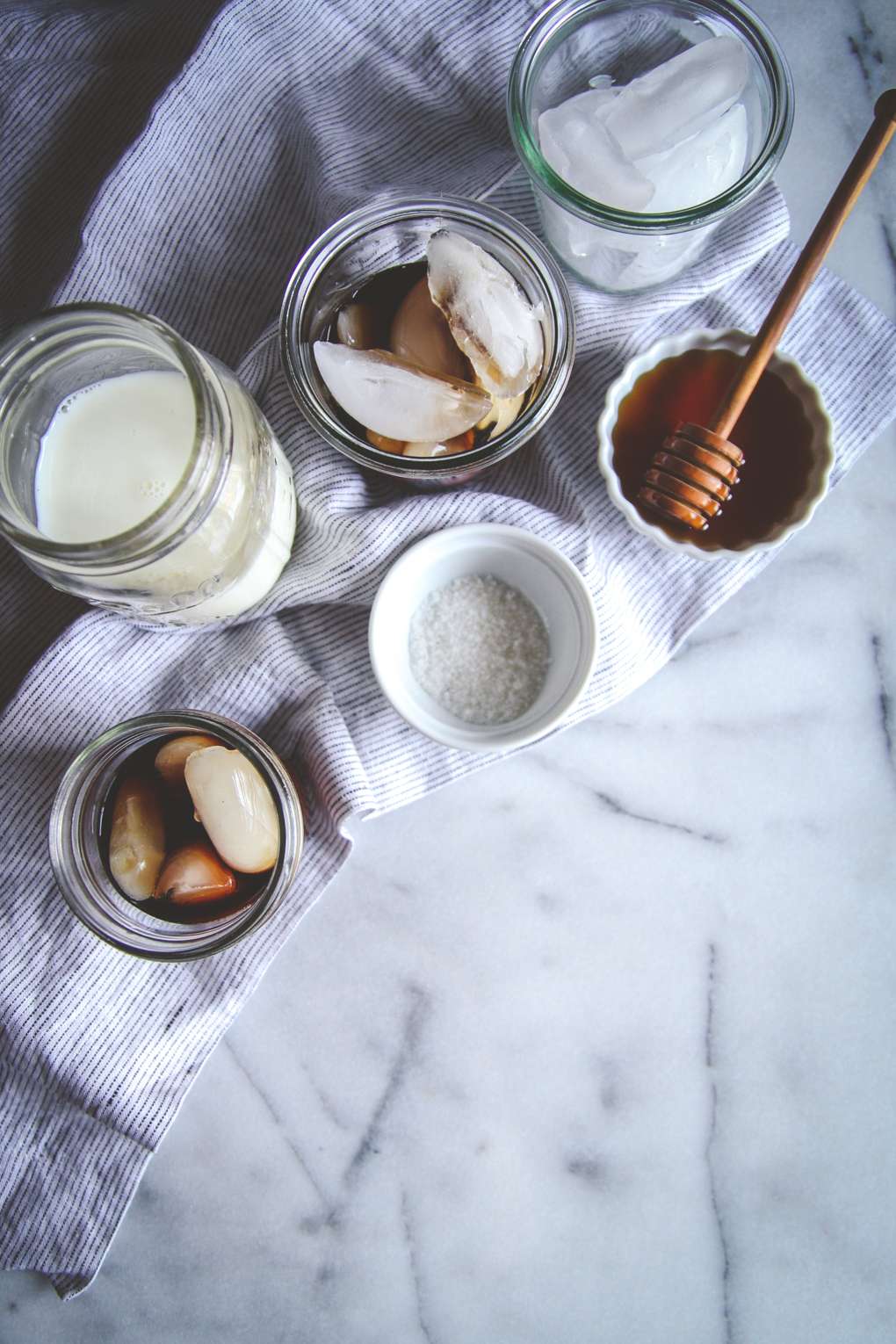 Ingredients for homemade salted honey latte
