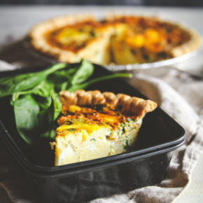 Slice of quiche in a freezer container