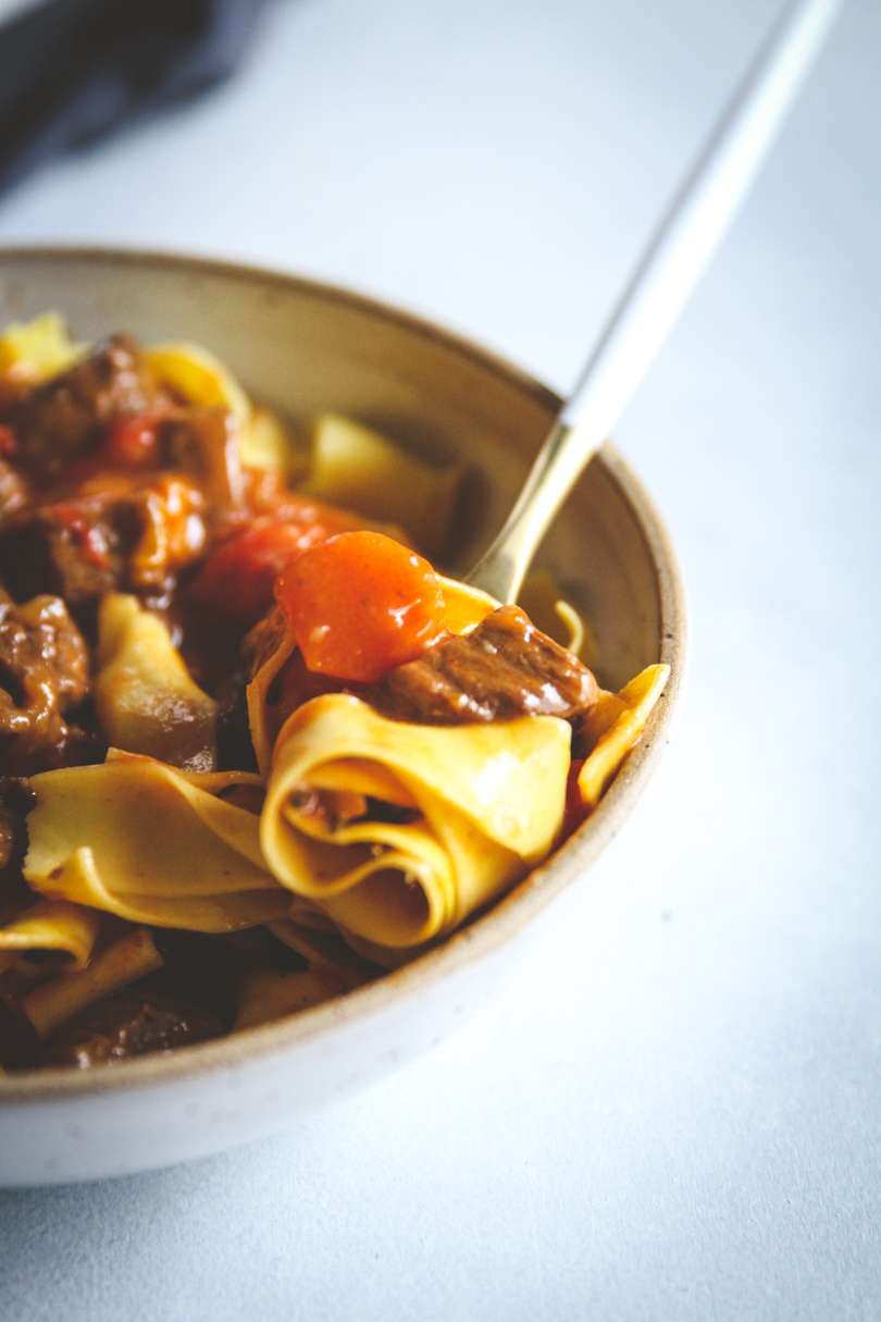 Instant Pot Hungarian goulash over egg noodles 7 Sweetphi