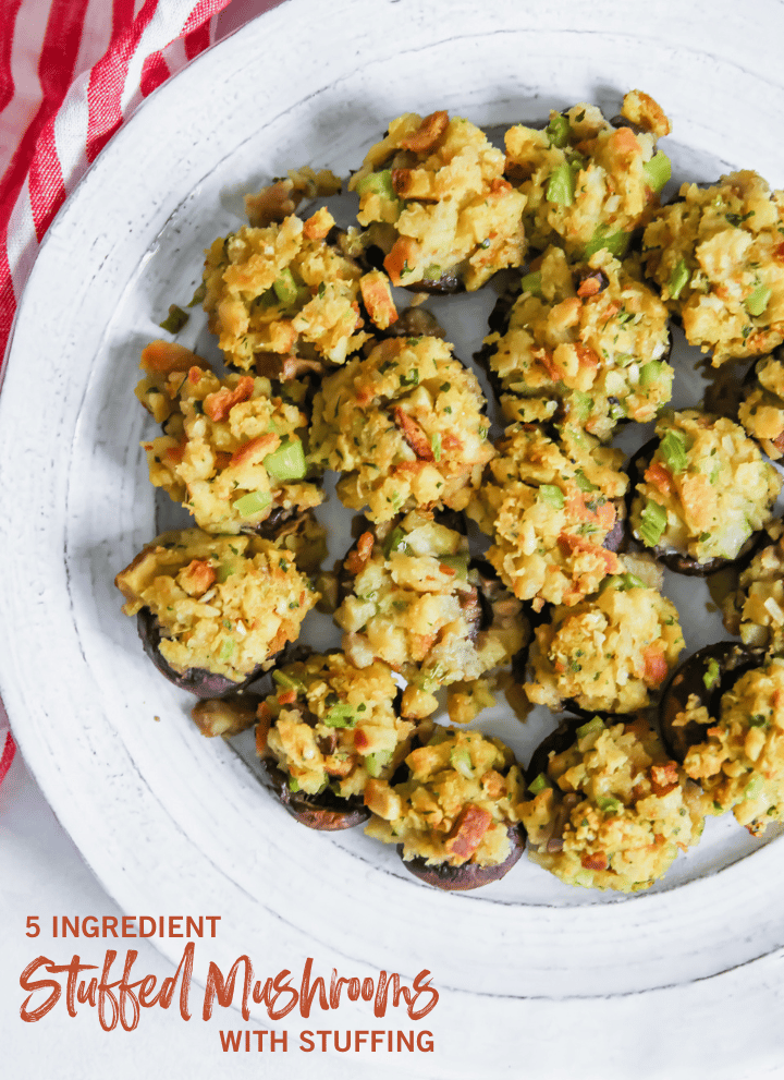 Stuffed mushroom caps on white plate