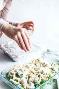 Freezer meal chicken alfredo casserole