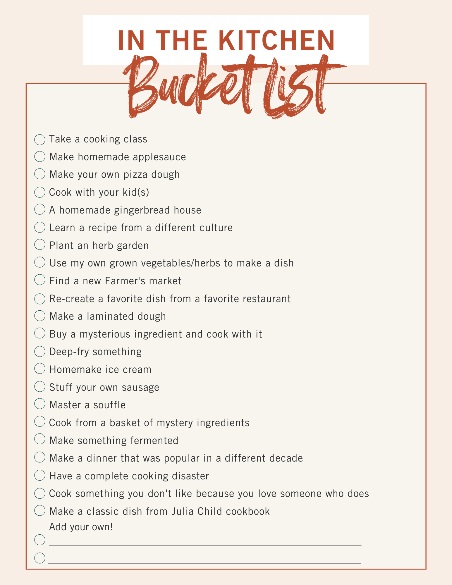 In the Kitchen Bucket List - Sweetphi