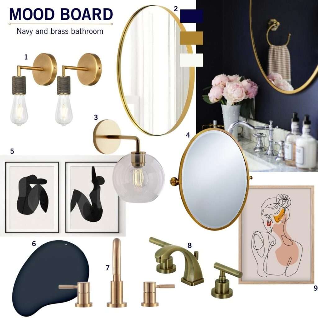 Navy and antique brass bathroom update - Sweetphi