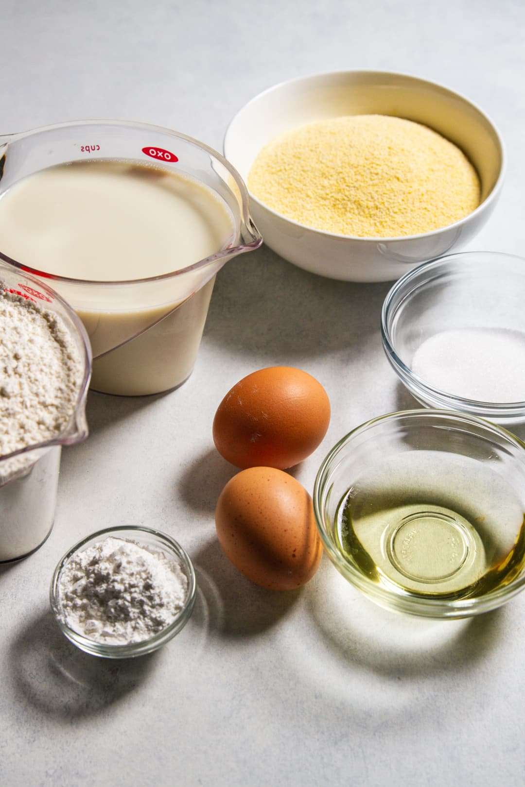 Ingredients for cornmeal waffles