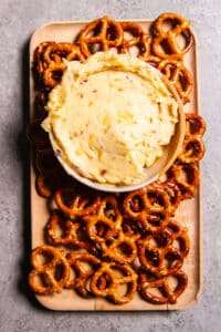 Hot honey butter on board with pretzels