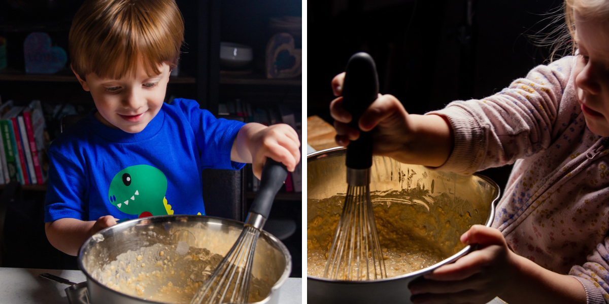 Kids mixing pancake batter