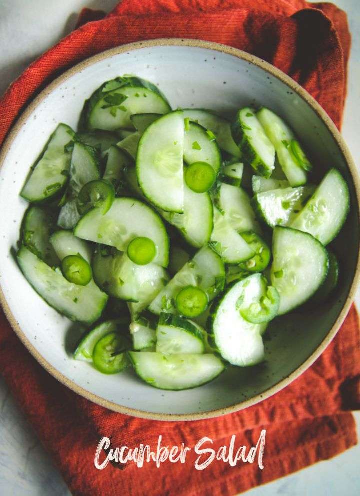 Easy cucumber salad in ceramic bowl